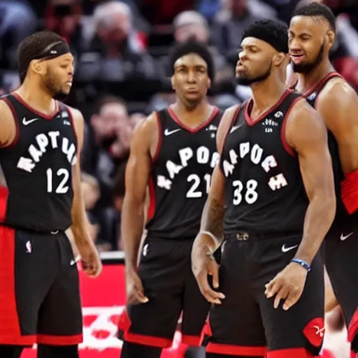 Prompt: The Toronto Raptors where every player is a velociraptor, photo, ESPN, 8k