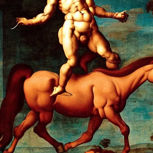 Image similar to a beautiful young centaur, painted by michelangelo