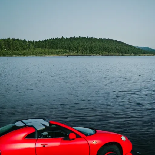 Prompt: red eclipse on a lake