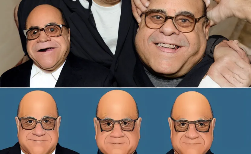 Prompt: before and after photos of danny devito undergoing obamification surgery to look more like obama.