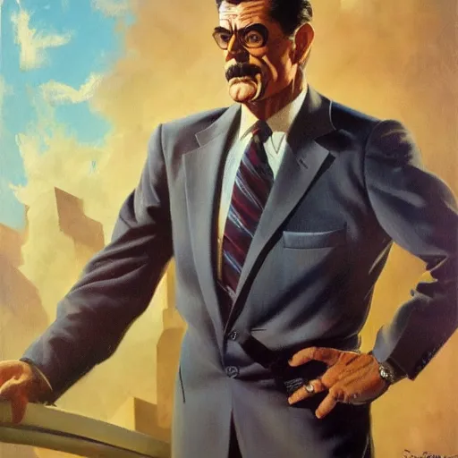 Image similar to ultra realistic portrait painting of john jonah jameson jr, art by frank frazetta, 4 k, ultra realistic, highly detailed, epic lighting