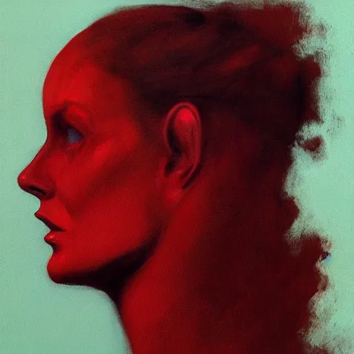 Prompt: the red woman, side profile, trending on artstation, 8 k, by gerard brom and zdzisław beksinski