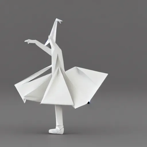 Image similar to origami ballet dancer in white paper, ultra - detailed 3 d render, studio shot