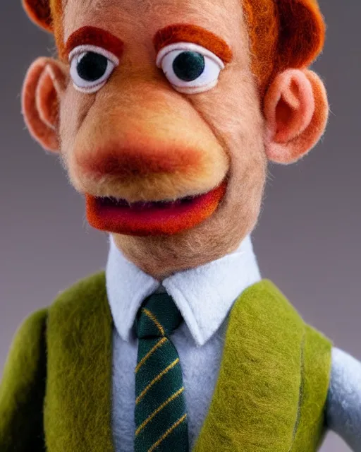 Prompt: tobey flenderson as a muppet. highly detailed felt. hyper real photo. 4 k.