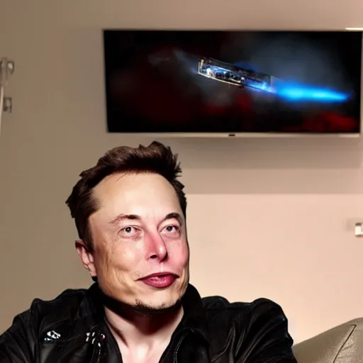 Prompt: elon musk on couch playing call of duty, high detailed,