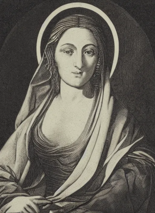 Image similar to an engraving of Madonna