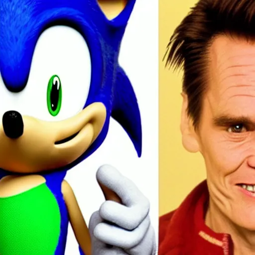 Prompt: Sonic The Hedgehog with the face of actor Jim Carrey