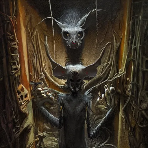 Image similar to a beautiful scary picture of an aye - aye but greg rutkowski, beeple, giger and jeffrey smith