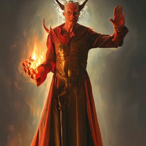Prompt: Christopher Lloyd as Satan, burning and falling from the sky, full_body!!, dungeons and dragons portrait, highly_detailed!!, digital painting, artstation, concept art, sharp focus, illustration, art by artgerm and greg rutkowski and alphonse mucha