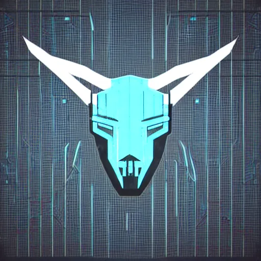 Prompt: stylized cyberpunk minotaur logo, cyan and black, abstract