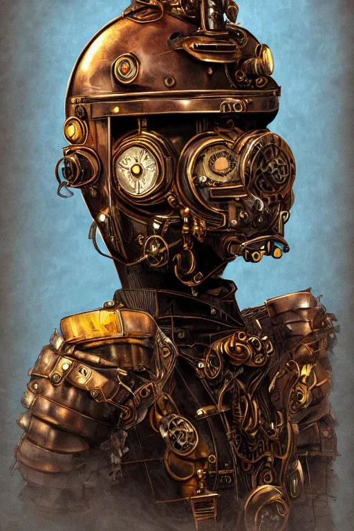 Image similar to steampunk helmet fantasy art mask robot ninja stylized digital illustration sharp focus, elegant intricate digital painting artstation concept art global illumination ray tracing advanced technology chaykin howard and campionpascale and cooke darwyn and davis jack