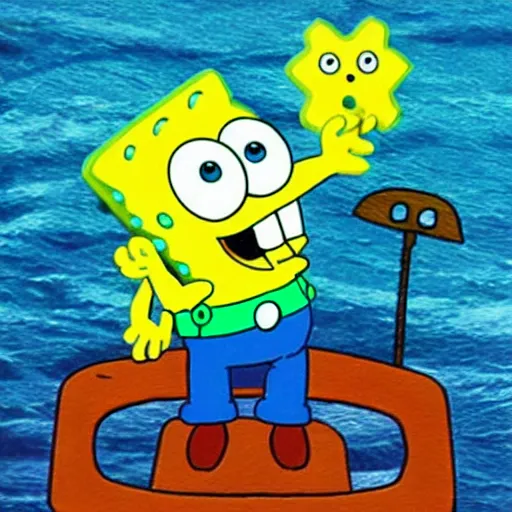 Image similar to sponge bob driving a ship