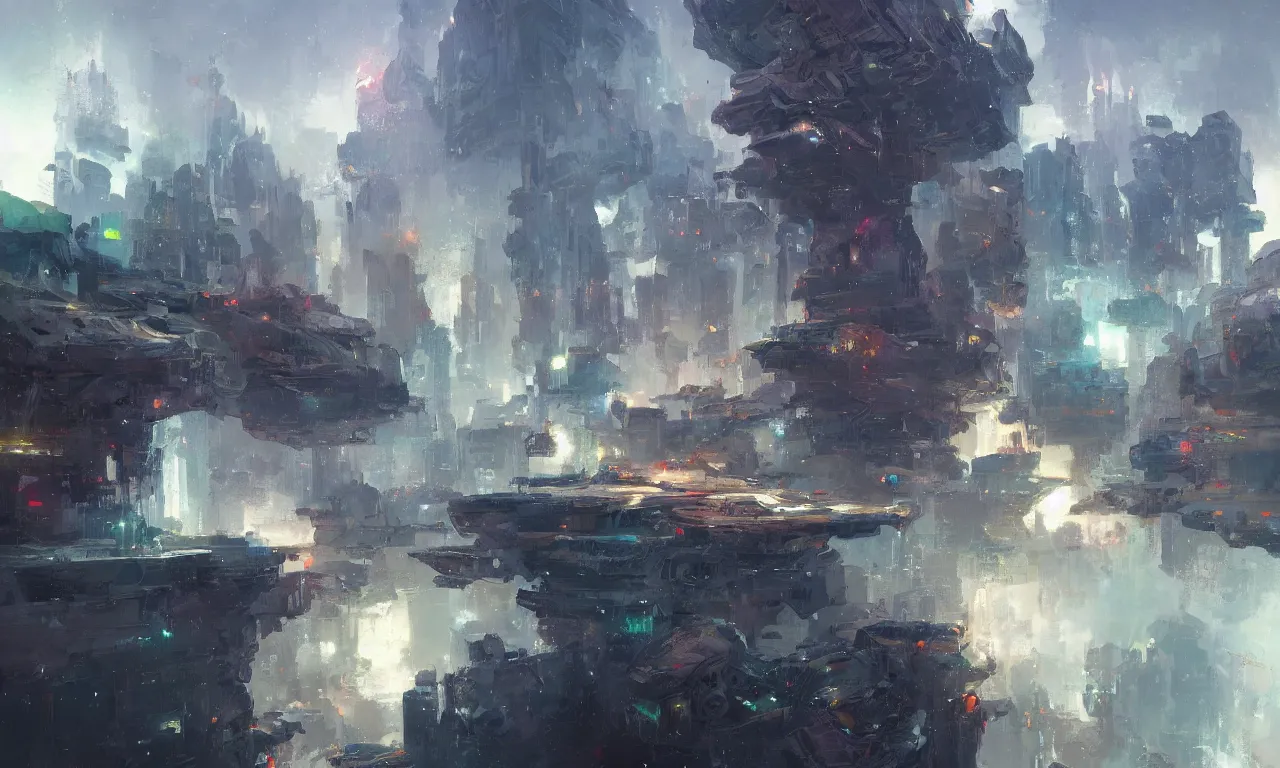 Image similar to a light oil painting of a city built on a floating giant rock in deep space, elegant, realistic, digital painting, concept art, smooth, sharp focus, illustration, by ruan jia and mandy jurgens and artgerm and william - adolphe bouguerea