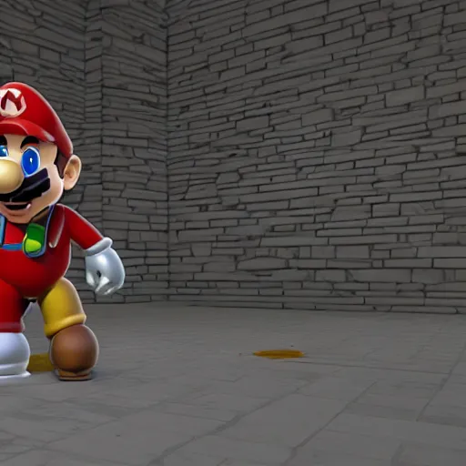 Image similar to A bot in the game Super Mario 64, vray, 8k, highly detailed, unreal engine