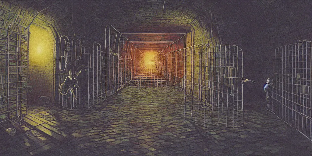 Image similar to Artwork by Tim White of the cinematic view of the Seventh Terrifying Prison.