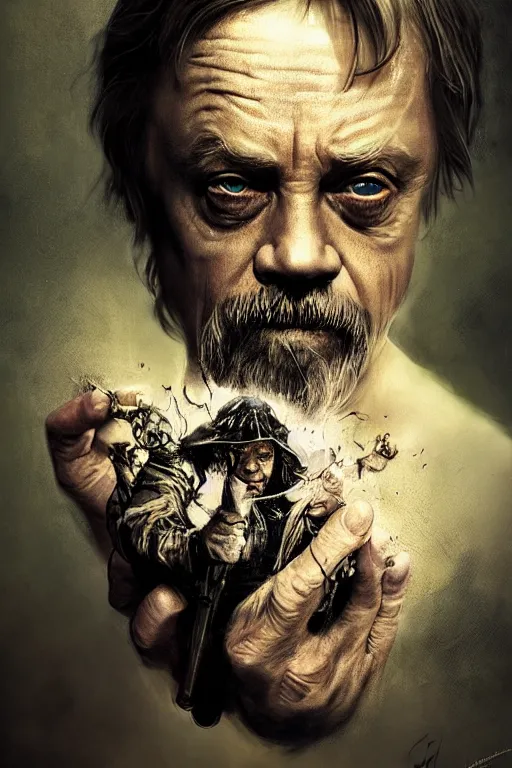 Image similar to mark hamill, sorcerer, lord of the rings, tattoo, decorated ornaments by carl spitzweg, ismail inceoglu, vdragan bibin, hans thoma, greg rutkowski, alexandros pyromallis, perfect face, fine details, realistic shaded