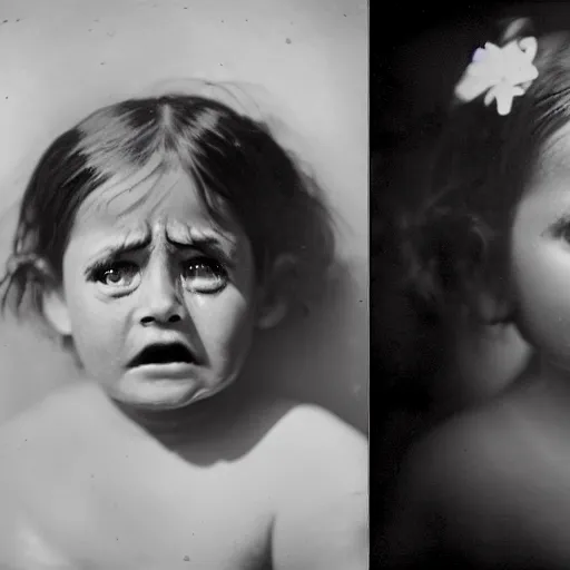 Prompt: a photo of a children titanic survivor crying, photo by george hurrell