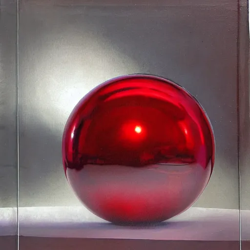 Prompt: chrome spheres on a red cube by robert walter weir