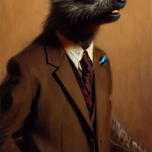 Image similar to a portrait of an animal wearing a suit. highly detailed painting by gaston bussiere, craig mullins, j. c. leyendecker, furry