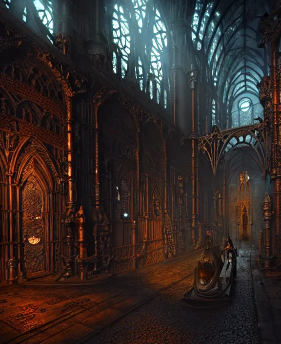 Image similar to steam necropolis, memento mori, gothic, neo - gothic, art nouveau, hyperdetailed copper patina medieval icon, stefan morrell, philippe druillet, ralph mcquarrie, concept art, steampunk, unreal engine, detailed intricate environment, octane render, moody atmospherics, volumetric lighting, ultrasharp, ominous, otherworldly