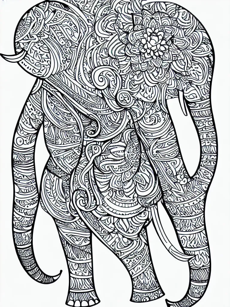 Image similar to elephant ornaments fractal ink drawing line art colouring page vector