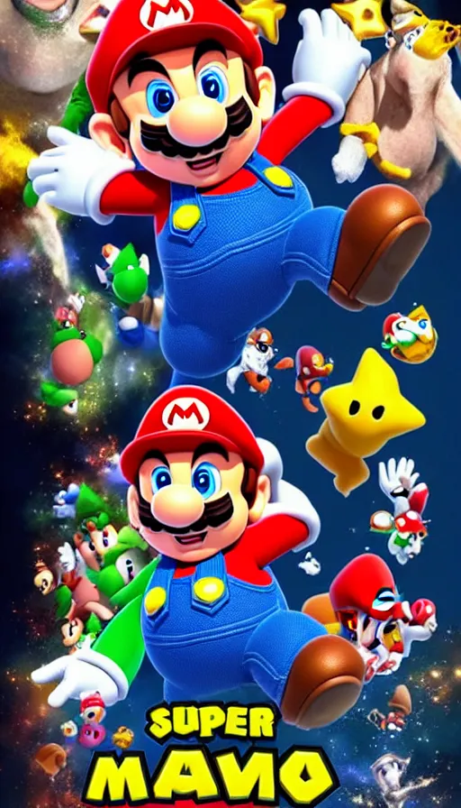 Image similar to movie poster for the live-action Super Mario movie starring Danny DeVito