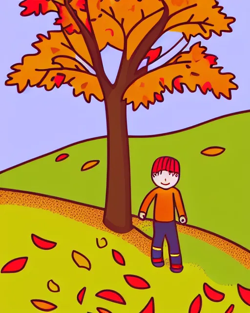 Image similar to autumn hillside boy hiking illustration light color