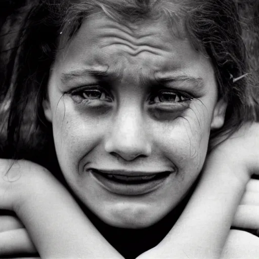 Prompt: a candid extreme closeup portrait of an expressive face of a happy in tears young woman by annie leibovitz