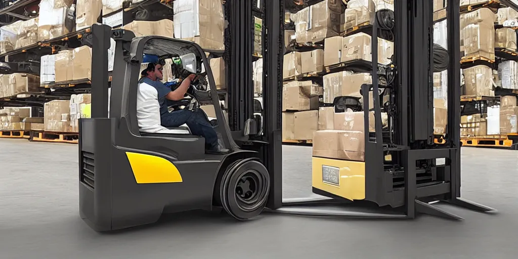 Prompt: funny forklift operator with a vr headset