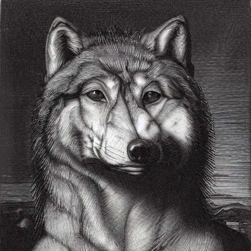 Prompt: portrait of retarded wolf, da vinci