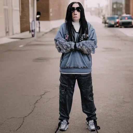 Prompt: Adult Billie Eilish modeling, Canon EOS R5, f/1.4, ISO 200, 1/160s, 8K, RAW, unedited, symmetrical balance, in-frame