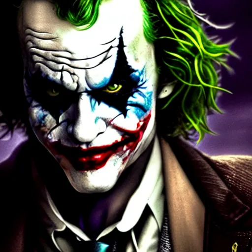 Image similar to heath ledger joker why so serious, darkwave, darksynth, character portrait, sharp, digital matte painting, art by luis royo, greg rutkowski, wlop, dramatic lighting, trending on artstation