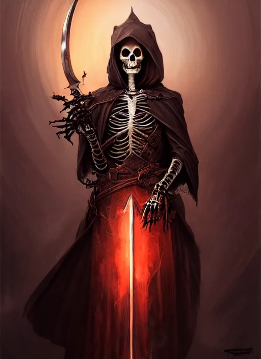 Prompt: portrait of a skeleton in a dark cloak holding a large translucent claymore sword made from the souls of the dead, intricate, elegant, highly detailed, digital painting, artstation, concept art, smooth, sharp focus, illustration, art by wlop, mars ravelo and greg rutkowski