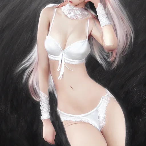 prompthunt: anime barbie in white stockings, white bra