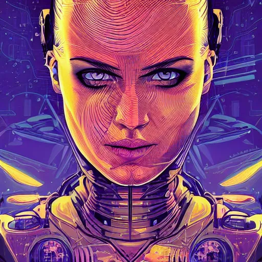 Prompt: a portrait of a female android, by Dan Mumford and Sandra Chevrier, HDR