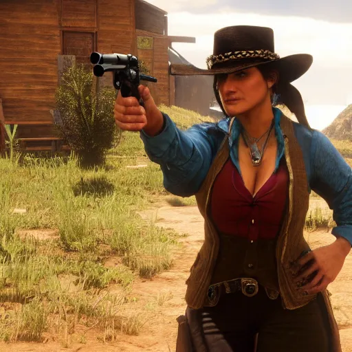 Prompt: Salma Hayek as an NPC in Red Dead Redemption 2