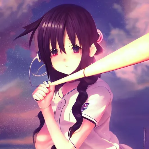 Prompt: this is the most beautiful anime girl playing baseball in the most beautiful artwork of the most beautiful girl playing baseball!, artstation!! pixiv!!, scenery art detailed, volumetric lighting, by range murata