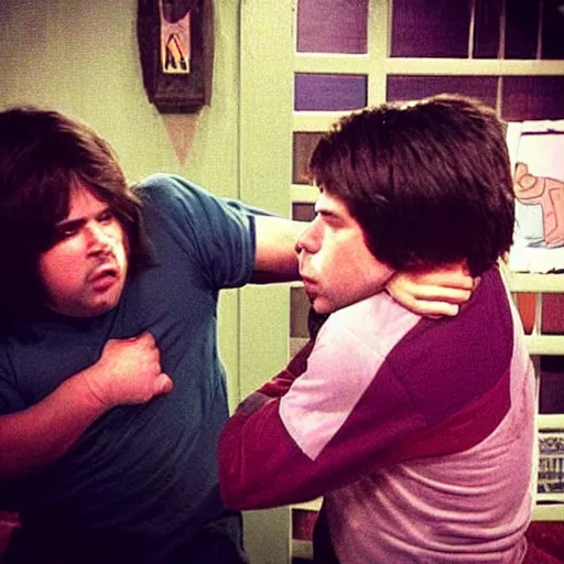 Prompt: “ spencer from icarly beating up dan schneider, violent, realistic ”