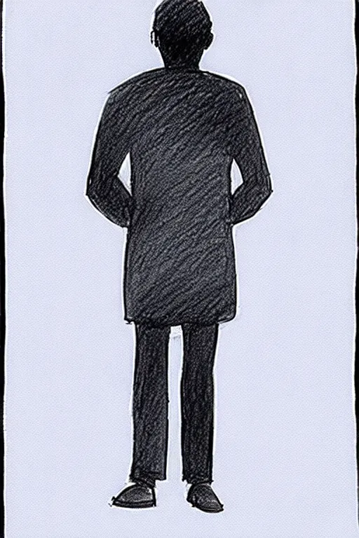Image similar to a drawn man standing in the rain. pencil sketch.