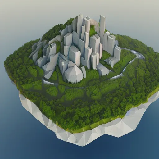 Prompt: low poly art of new york as a floating island in the sky, low poly, isometric art, 3d render, waterfall, high detail, artstation, concept art, behance, ray tracing, smooth, sharp focus, ethereal lighting