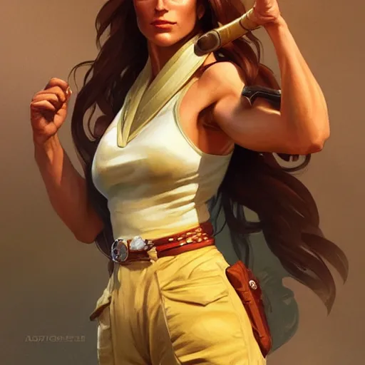 Prompt: female doc savage, painted character portrait, highly detailed, digital painting, artstation, concept art, sharp focus, illustration, art by artgerm and greg rutkowski and alphonse mucha