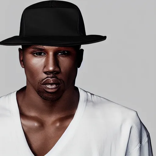 Prompt: a man wearing a yeezy style hat from the year 2 0 4 0, front view, 8 k