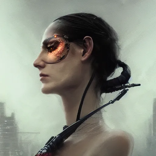 Image similar to a portrait of a smoking cyborg women by greg rutkowski, sung choi, mitchell mohrhauser, maciej kuciara, johnson ting, maxim verehin, peter konig, 8 k photorealistic, cinematic lighting, hd, high details, dramatic, dark atmosphere, trending on artstation