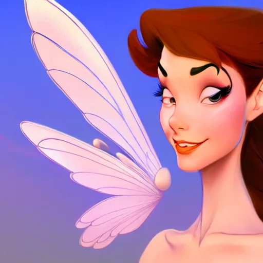 Prompt: 3 / 4 view of a portrait of a female fairy disney character with wings, confident pose, digital painting, artstation, concept art, smooth, sharp focus, illustration, trending on artstation, highly detailed, concept art, art by milt kahl, glen keane, marc davis, trending on artstation h 6 4 0