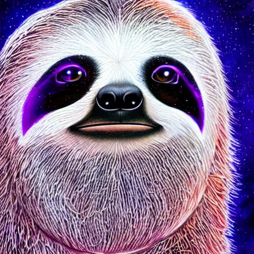 Prompt: luminescent colorful detailed airbrush painting of cute fluffy sloth