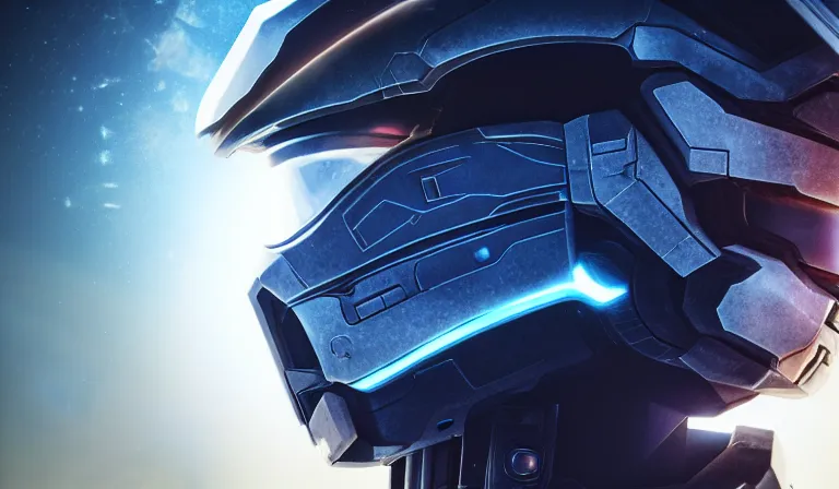 Image similar to cyberpunk halo helmet on space, planet behind, close shot, reflection, epic, dramatic, cinematic, award winning, ultra detailed, realistic, 8k,