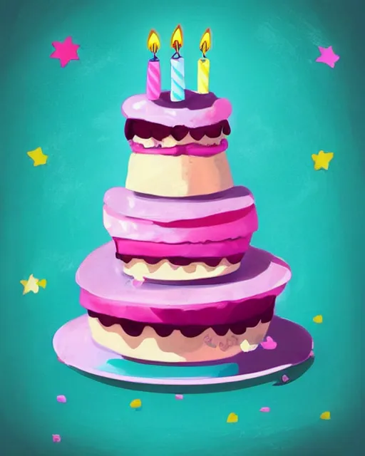 Image similar to cutest cartoon illustration of a birthday cake, cute, colorful, pastel, beautiful, artstation, deviantart, pinterest, 5 0 0 px