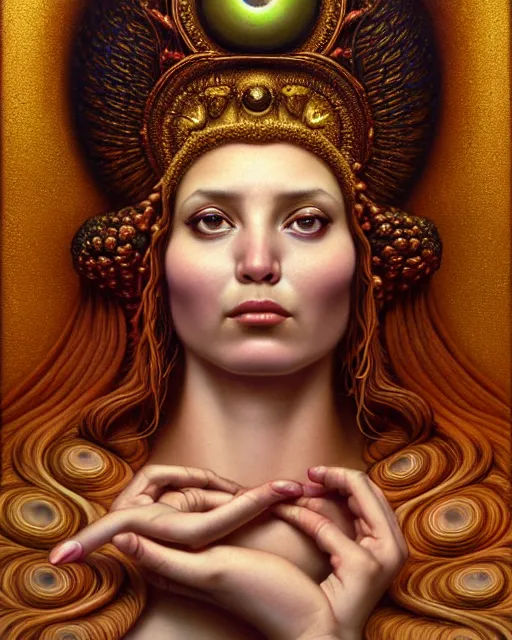 Image similar to portrait of the goddess of fungi, unusual beauty, emotionally evoking symbolic metaphors, head in focus, fantasy, ornamental, intricate, elegant, sensual, highly detailed digital painting, artstation, concept art, painterly, golden ratio, sharp focus, illustration, art by John William Godward and Boris Vallejo and Zdzisław Beksiński,