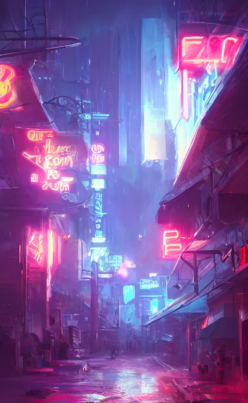 Image similar to a blurry neon sign in the distance, dynamic lighting, photorealistic fantasy concept art, trending on art station, stunning visuals, creative, cinematic, ultra detailed