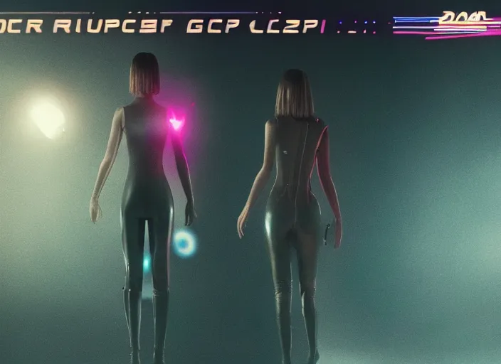 Prompt: blade runner 2049 hologram girl with laser cannon 8k trending on artstation